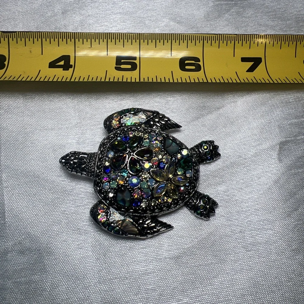 Large Multicolored Rhinestones Turtle Brooch / Pin - 2